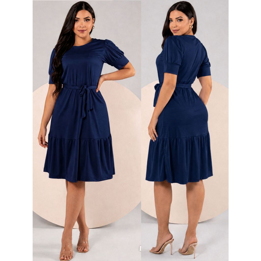 Vestido Feminino com Babado Rodado na Barra e Mangas Bufantes - Perfeito para Qualquer Ocasião