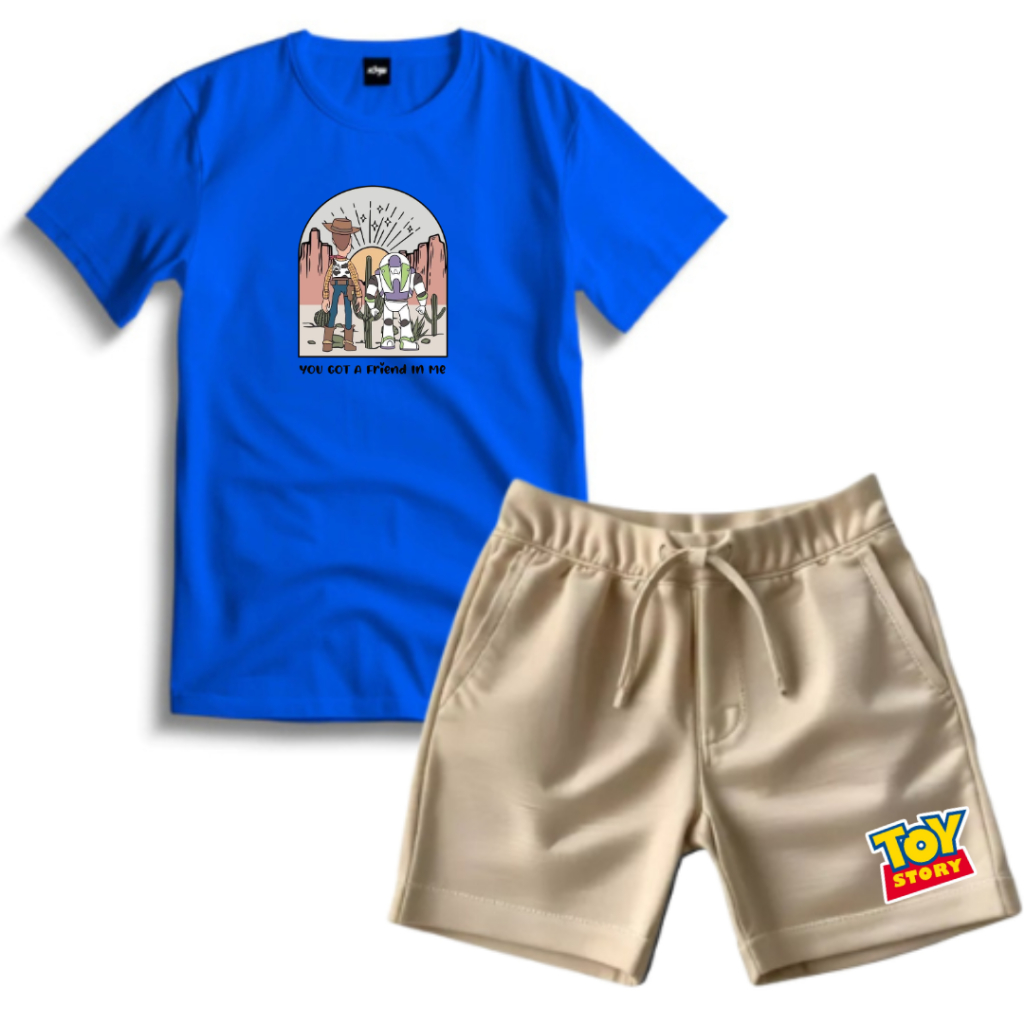 Conjunto Infantil Camiseta e Short Moletinho Masculino Roupa Infantil Estampa Cowboy e Astronauta Casual Confortável