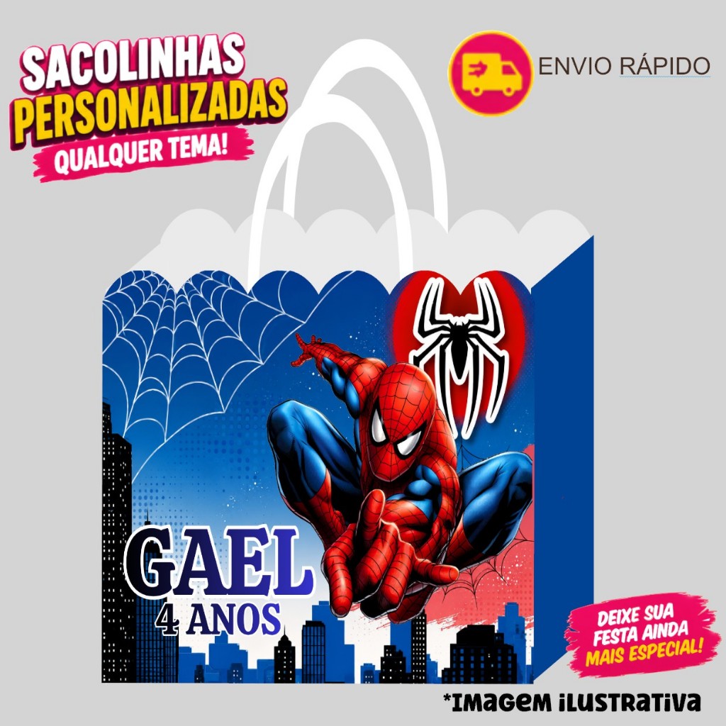 Sacolinha HOMEM ARANHA Personalizados | Sacolinha | Lembrancinha | Mimos | Aniversário (PEGUE E MONTE)