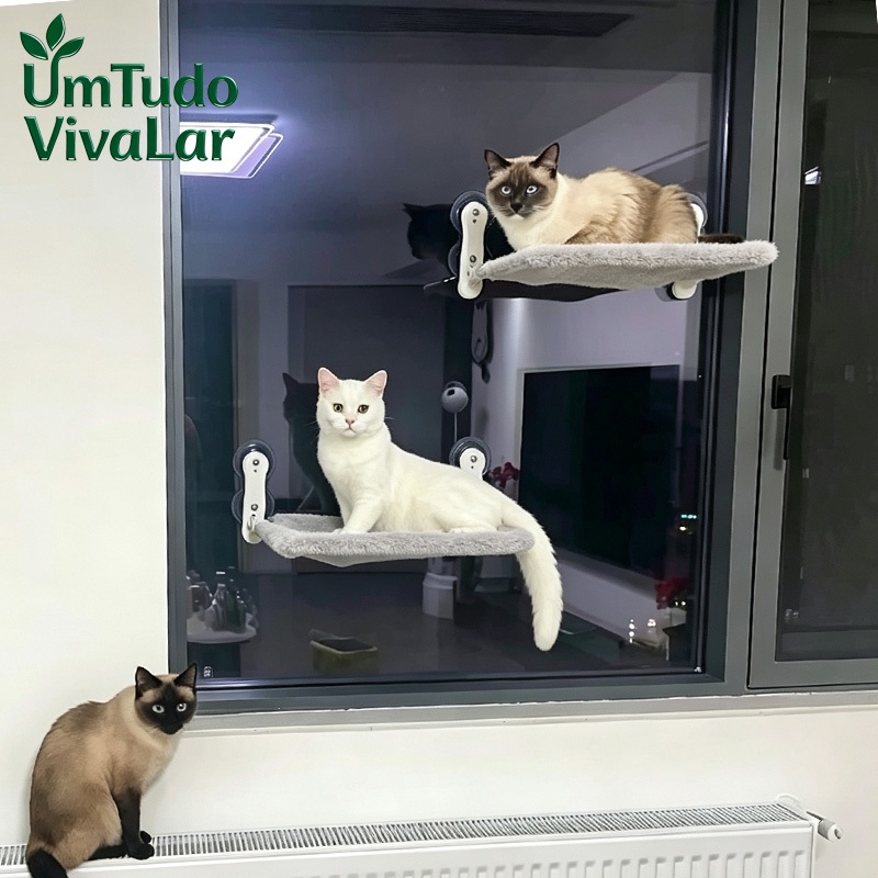 Cama Suspensa para Gato com Ventosa Caminha de Janela para Gato, Macia de Pelúcia, Para Sol, Interno, Janela de Vidro
