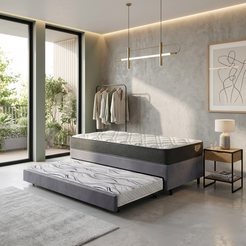 Bicama Box Solteiro 96x203 com Colchão Adapto Ecoflex