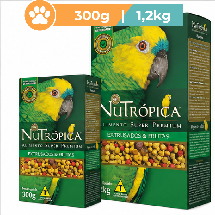 Ração Nutrópica Extrusados e Frutas para Papagaio 300g ou 1,2kg Alimento Super Premium