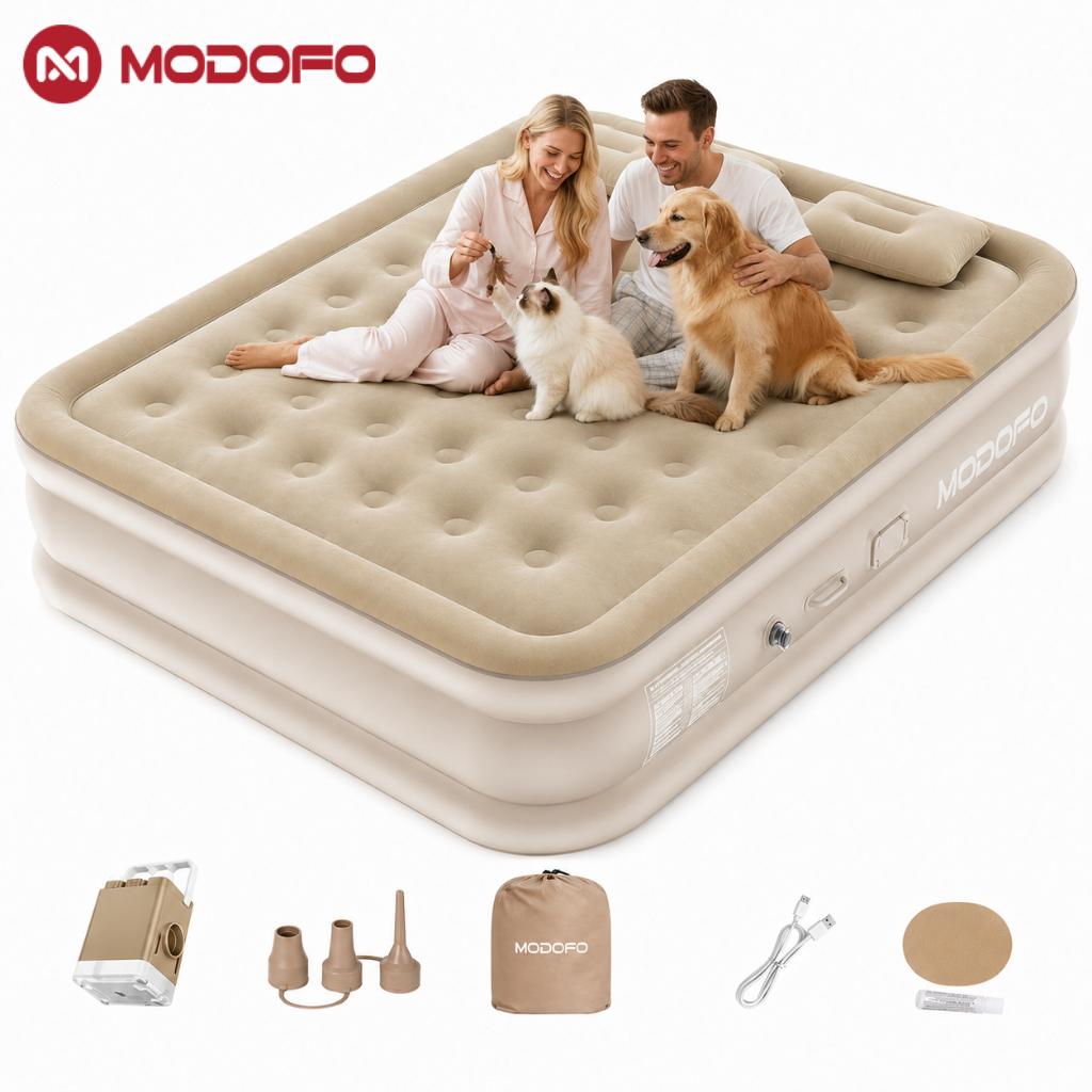 MODOFO Colchão Inflável Solteiro/Queen/King Com Bomba Elétrica Recarregável Cama Inflável Para Camping Casa