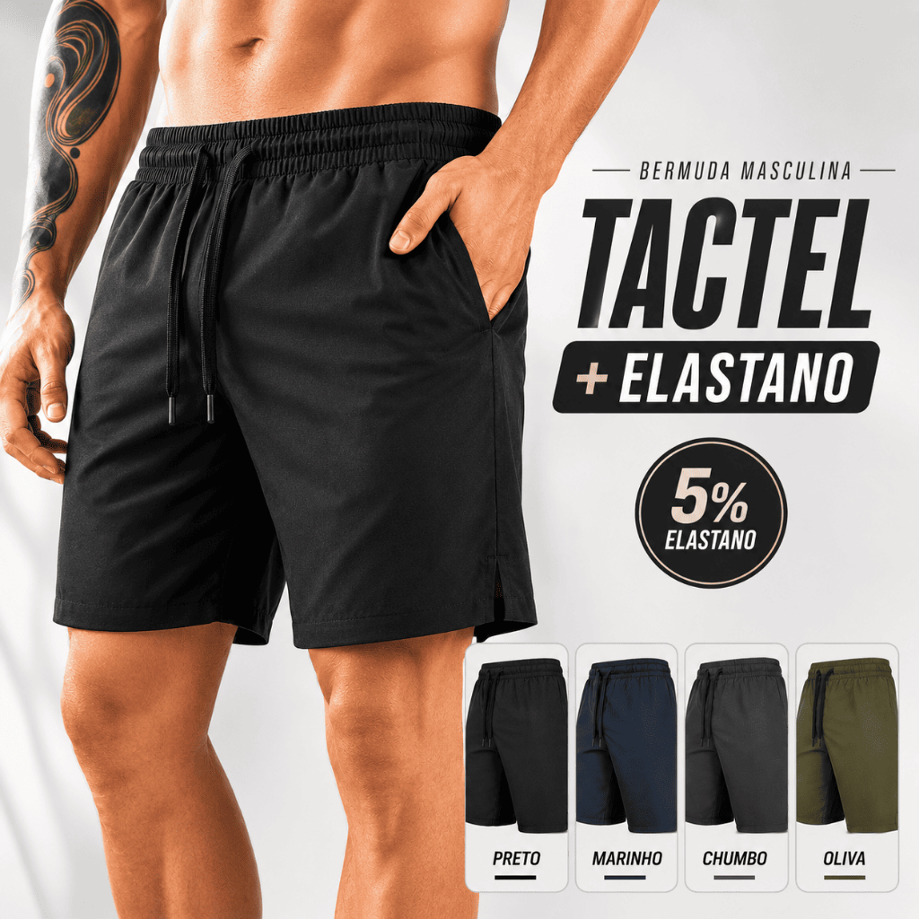 Bermuda Masculina Tactel Elastano Academia Corrida Treino Praia Short Esportivo