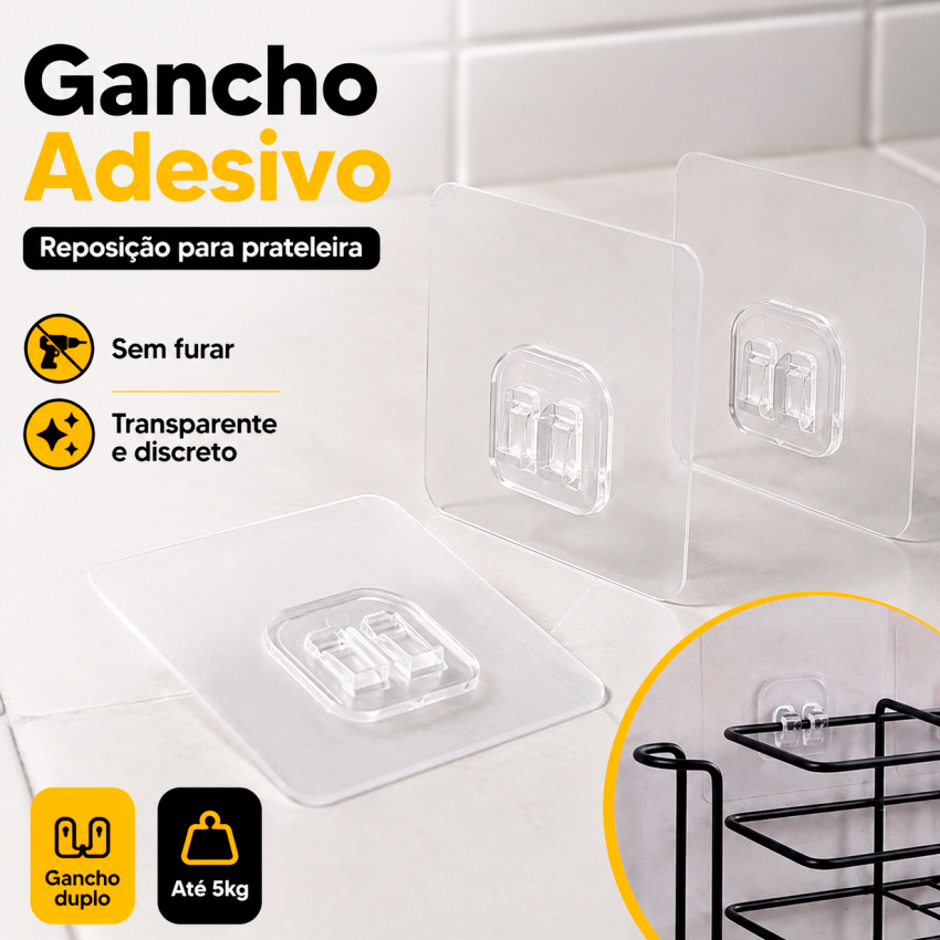 Ganchos Adesivos Transparentes Reposição Para Prateleira Organizador Banheiro Cozinha Sem Furo