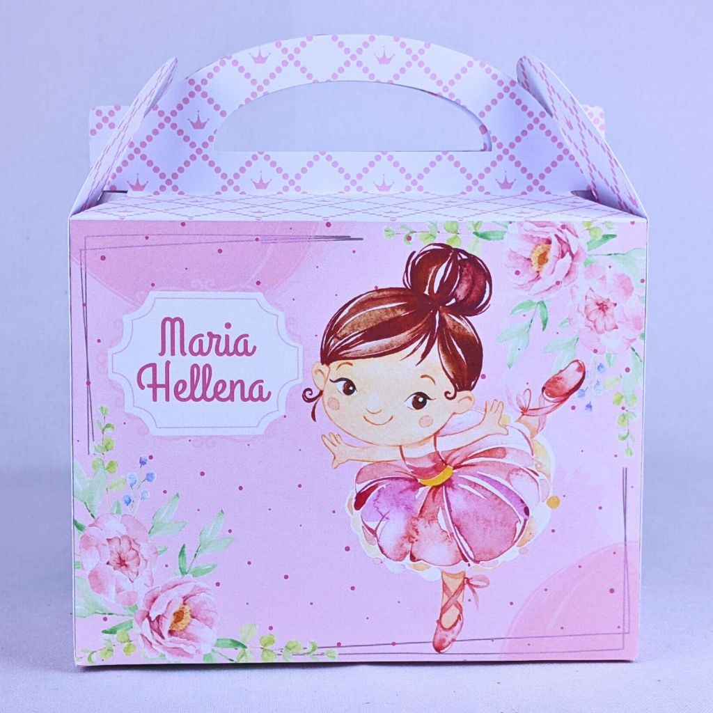 Kit 10 a 30 Caixinhas Personalizadas 16x8x15cm Com Alça Lembrancinhas Bailarina Rosa Aniversario Festinha