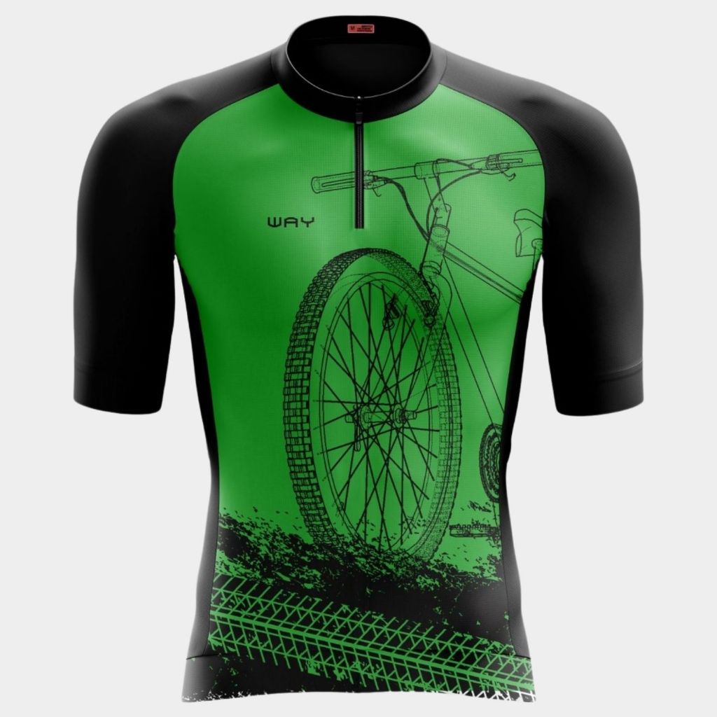 Camisa de Ciclismo Masculina Bike Roda Verde Blusa Pro Manga Curta
