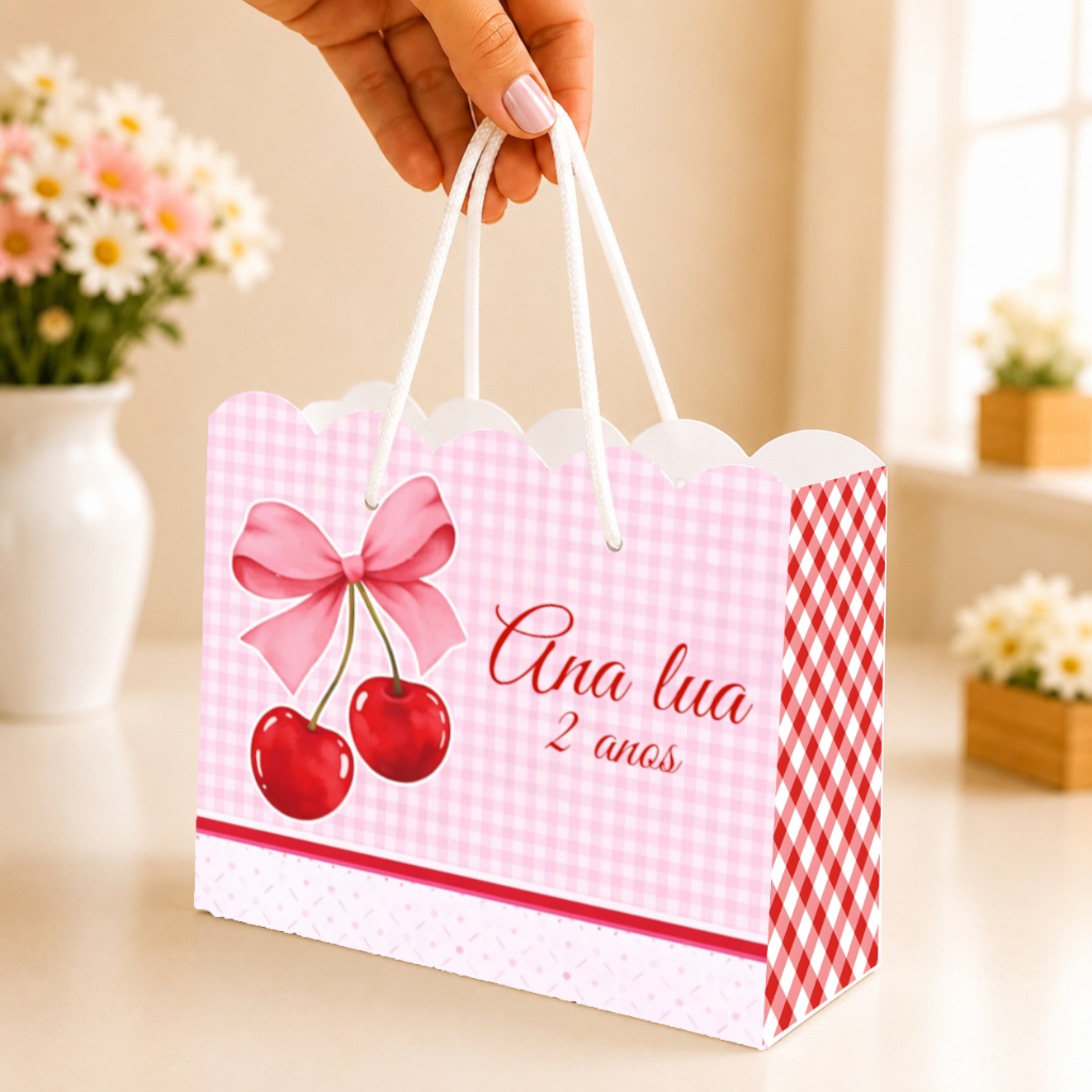 KIT Sacolinha personalizada Cerejinha - sacola personalizada para festa - lembrancinha de aniversário