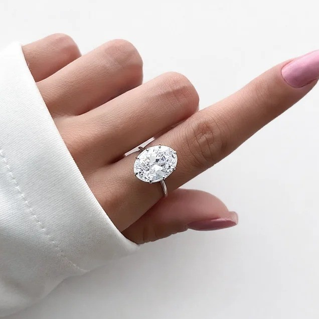 Anel Georgina Solitário Oval em Prata 925 Legítima com Zircônia Premium Importada 10mm — imagem 2 de 2
