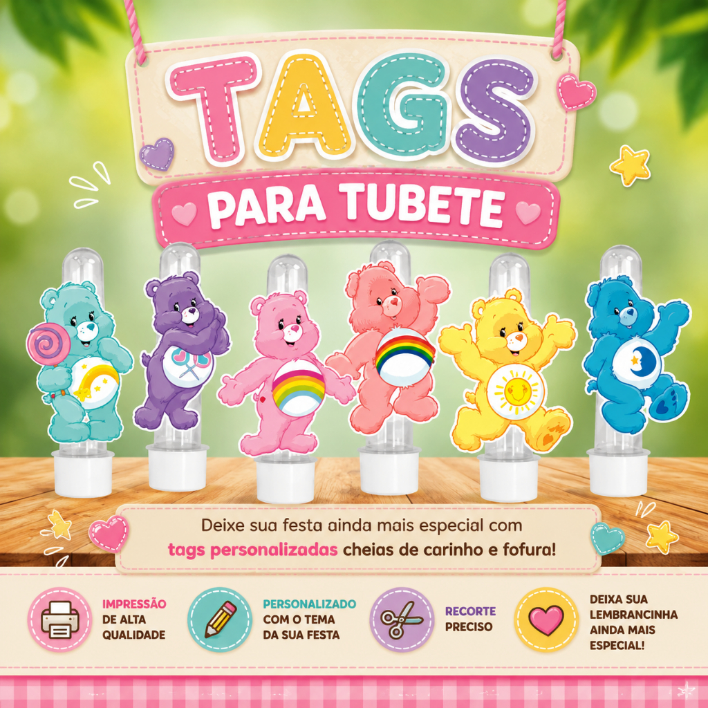 Apliques Tubete Personalizado Ursinhos Carinhosos Festa Infantil Lembrança Aniversário - Envio Rápido