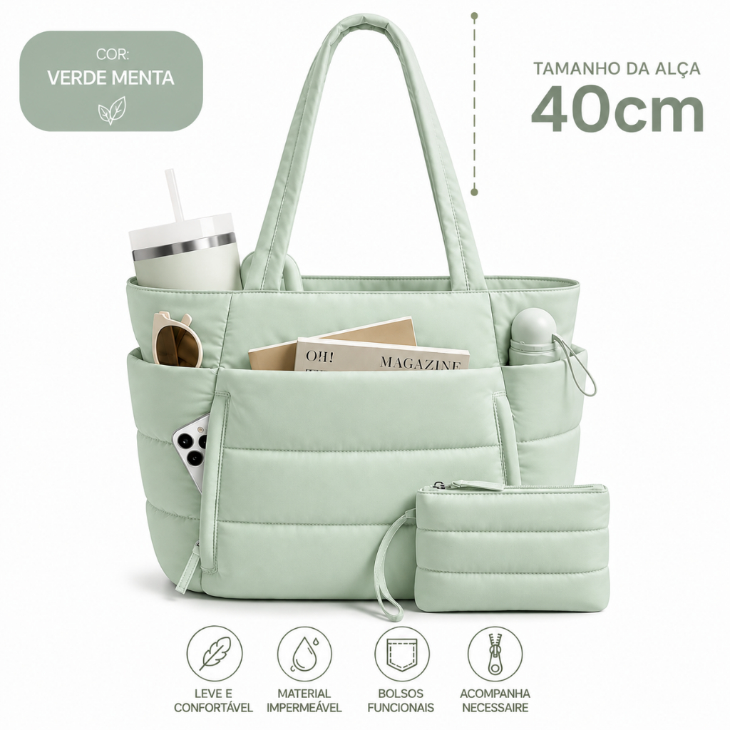 Bolsa Feminina de Ombro Tote Notebook Faculdade Trabalho Comfortável Linda + Necessaire