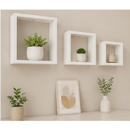 Kit 3 Nichos de Parede Quadrados 100% MDF – Decorativos e Organizadores Preto ou Branco