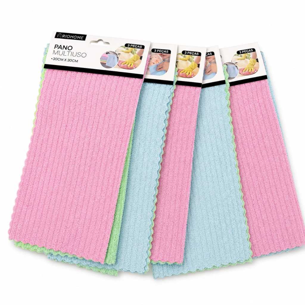 Pano Multiuso 30x30cm de Microfibra Alta Absorção Kit 3, 6, 9 ou 12 Unidades