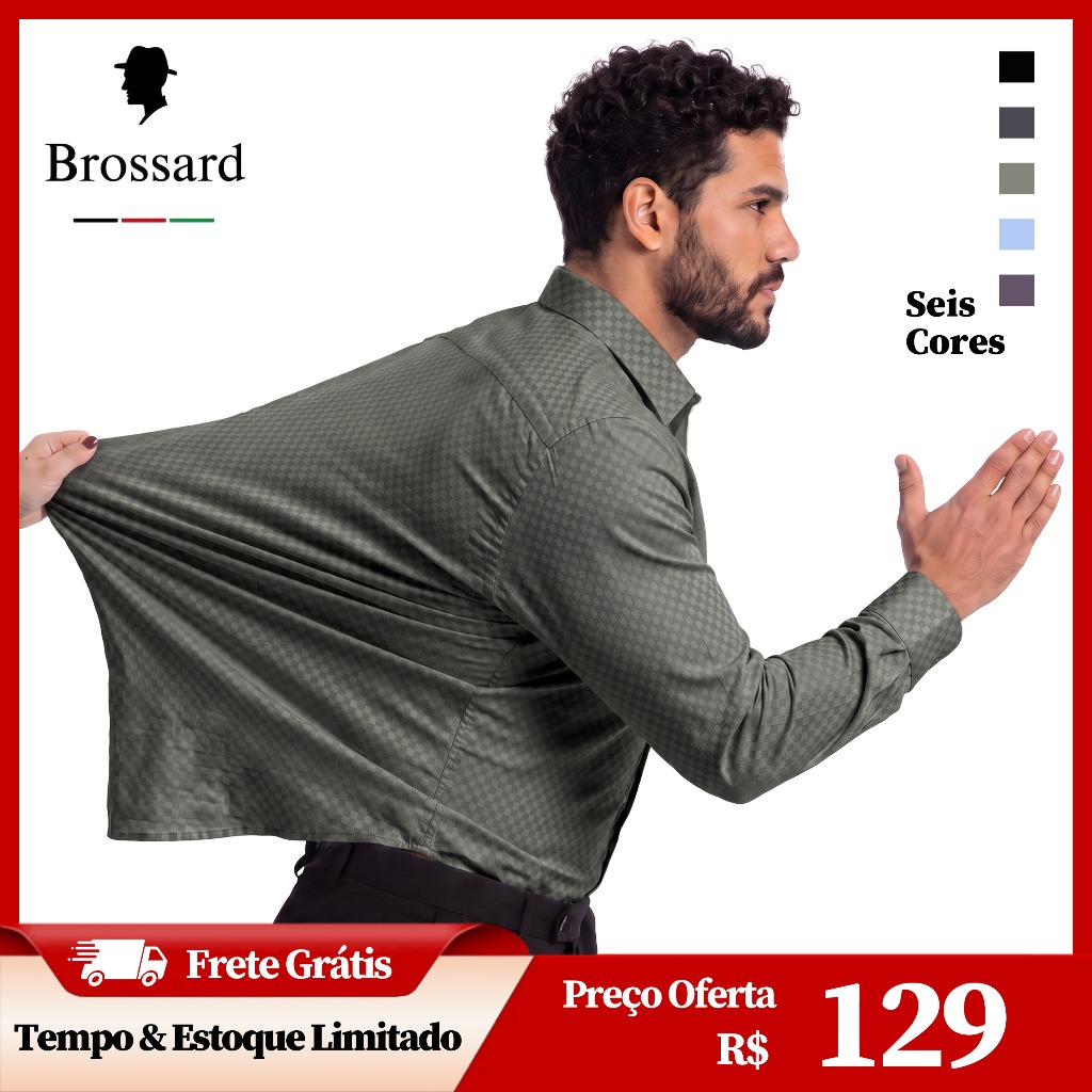 Camisa Social Masculina Slim Fit Elastano e Não Amassa, Blusa Manga Longa Xadrez