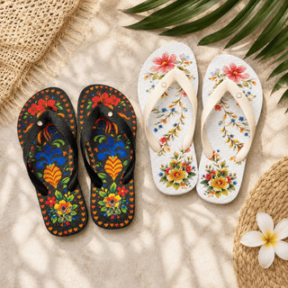 Coleção com 02 Chinelos Femininos Estampados Conforto Para Praia e Piscina