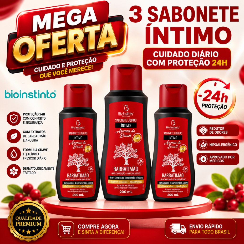 3 Sabonetes Íntimos Barbatimão Bio Instinto 200ml - pH Equilibrado e Fragrância Agradável