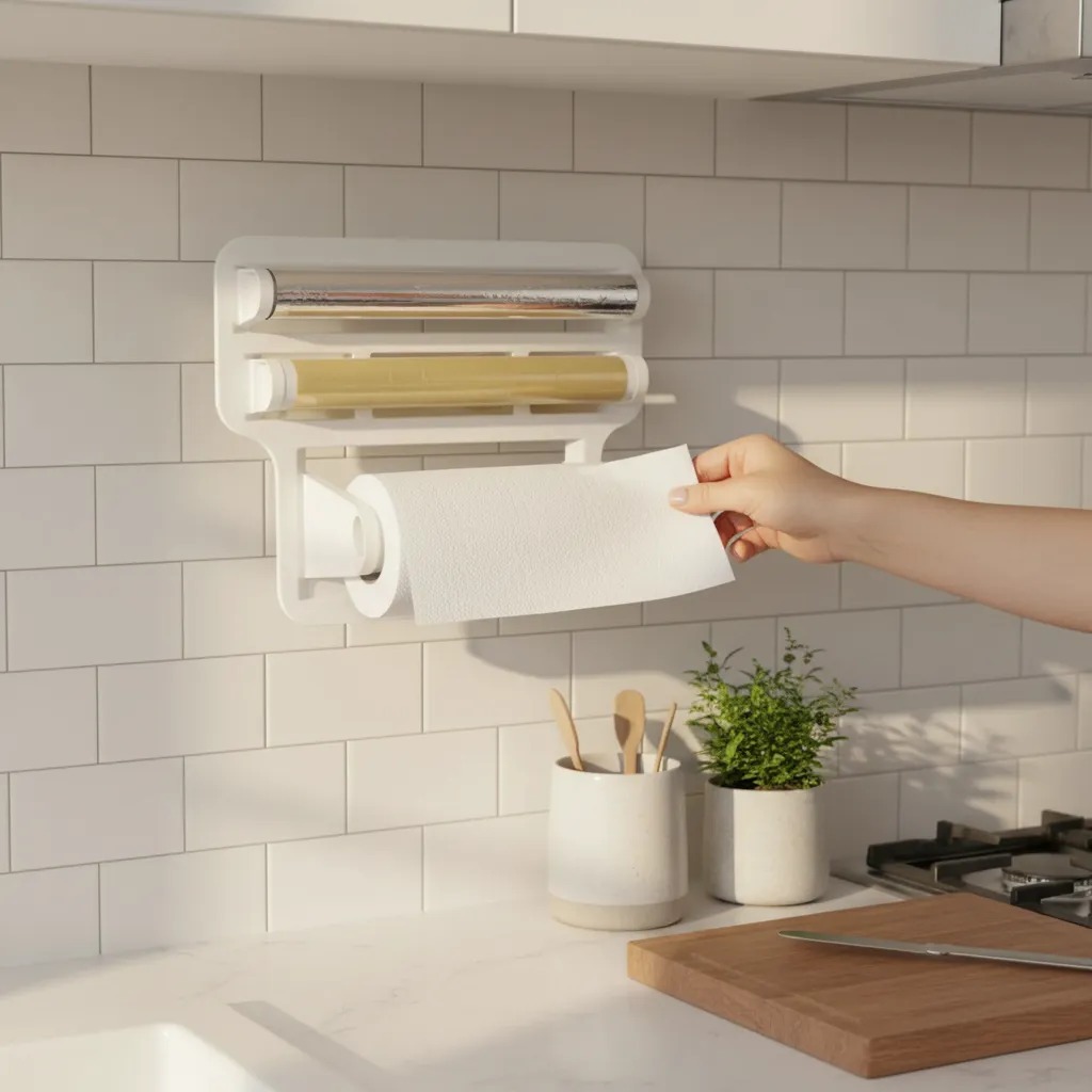 Suporte Triplo Porta Papel Toalha Aluminio Rolos Para Cozinha