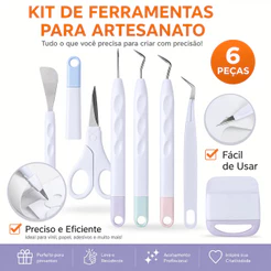 Kit 6 Ferramentas Vinil Cricut Silhouette Pinça, Raspador, Tesoura DIY Artesanato Manual
