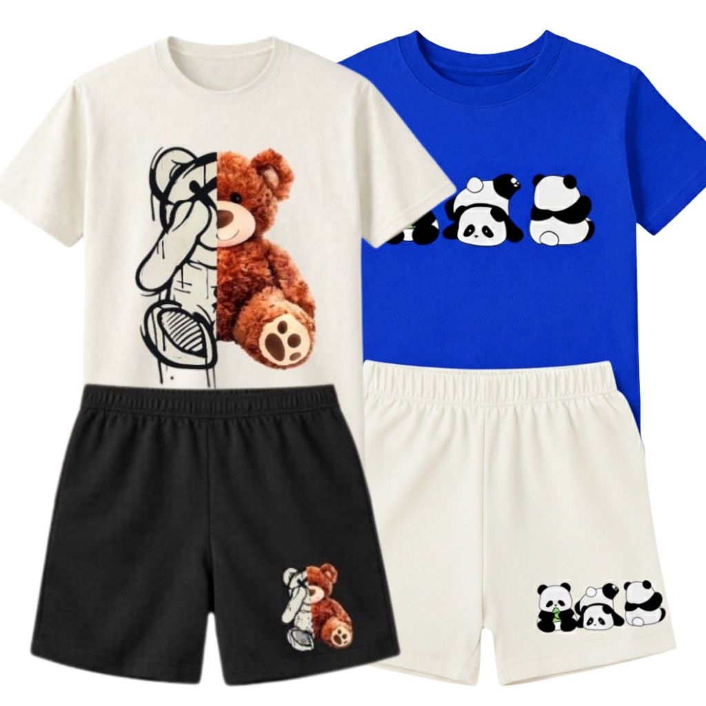 Kit 2 Conjunto Infantil Sortido Masculino Básico Manga Curta Estampa de Alta Qualidade Confortável