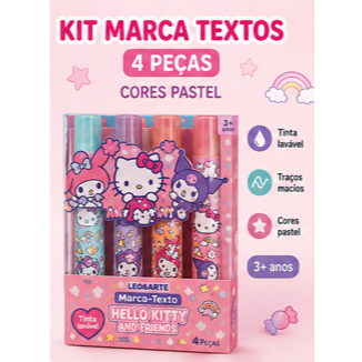 Marca Texto Hello Kitty e Amigos 4 Cores LeoArte Leo&Leo Leonora - 10148