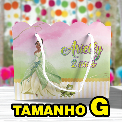 Sacolinha de Festa Princesa Tiana Grande Tamanho G Lembrancinha Personalizada Kit Festa Sacola Ondulada Princesas