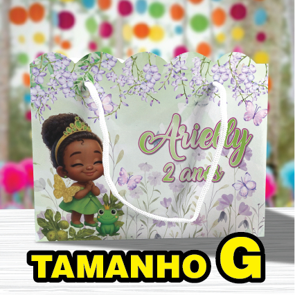 Sacolinha de Festa Princesa Tiana Baby Grande Tamanho G Lembrancinha Personalizada Kit Festa Sacola Ondulada