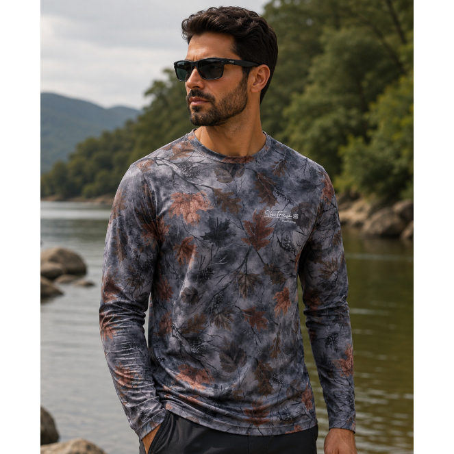 Camisa de Pesca  Folhas Proteção UV50  Térmica Caça Esporte