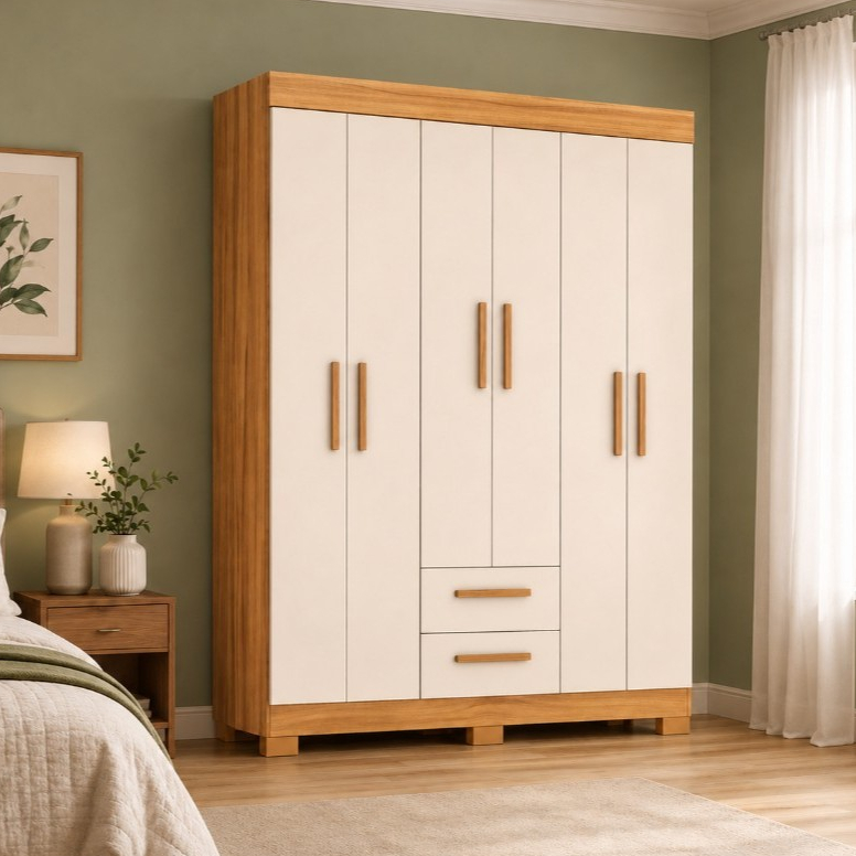 Guarda Roupa Solteiro com Pés 6 Portas 2 Gavetas NT 6015 Notável Móveis