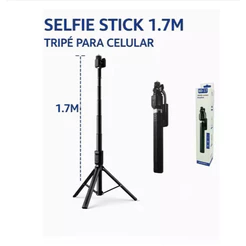 Tripé de Selfie Bluetooth com Controle Remoto - 1,7m Retrátil Compatível com iPhone e Samsung
