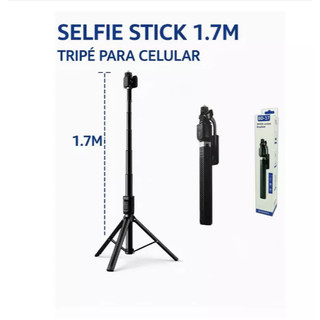 Tripé de Selfie Bluetooth com Controle Remoto - 1,7m Retrátil Compatível com iPhone e Samsung