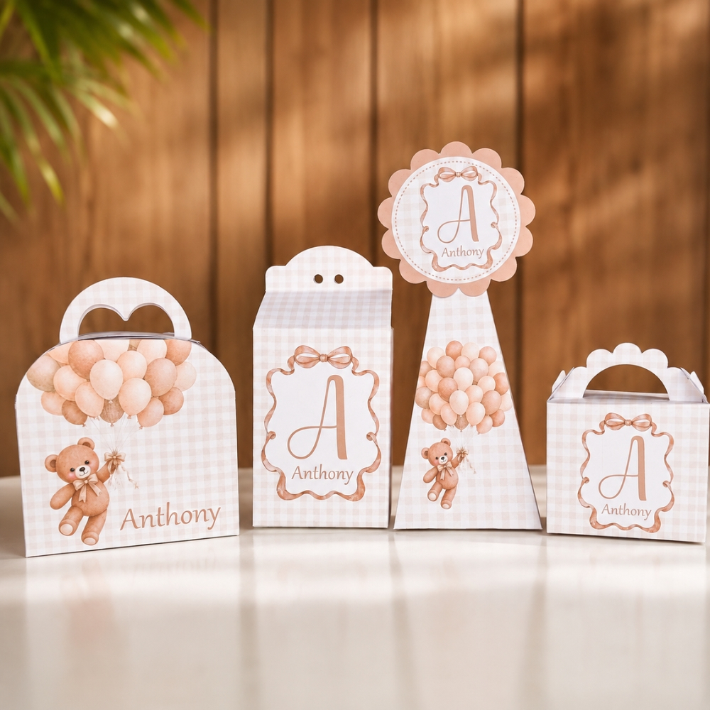 Kit Personalizado Chá de bebê Ursinho Bege - Monte em casa - Caixas personalizadas chá revelação bege ou neutro