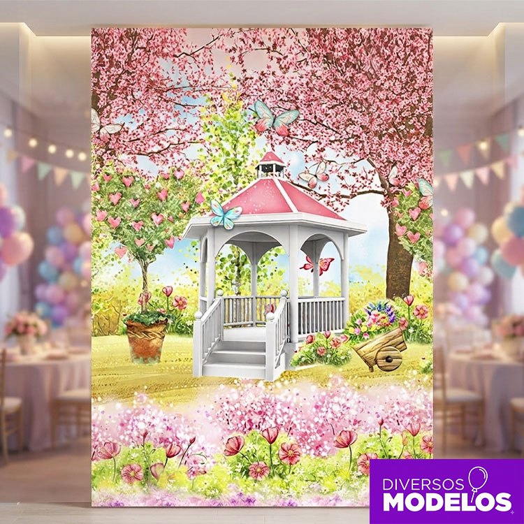 Painel Retangular Jardim Encantado 1,50x2,20m Decoração Festa Sublimado Em Tecid