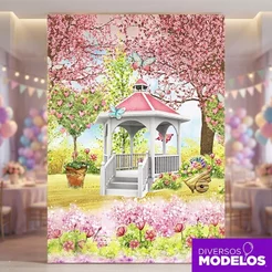 Painel Retangular Jardim Encantado 1,50x2,20m Decoração Festa Sublimado Em Tecido