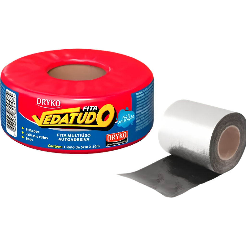 Fita Asfáltica Aluminizada Veda Tudo Dryko 5cm - METRO Autoadesiva para Telhado Calha Rufo