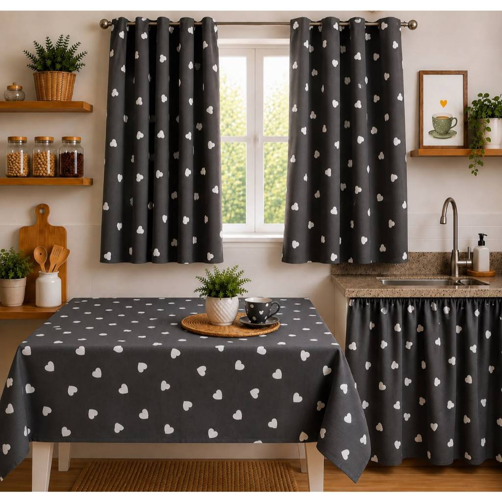 KIT 3 PEÇAS CORTINA+TOALHA DE MESA + CORTINA DE PIA- Cozinha Decoração