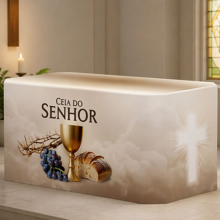 Capa para Mesa de Santa Ceia Religioso Cristã Em tecido Forro de Mesa Decorativo Veste Fácil Sublimado