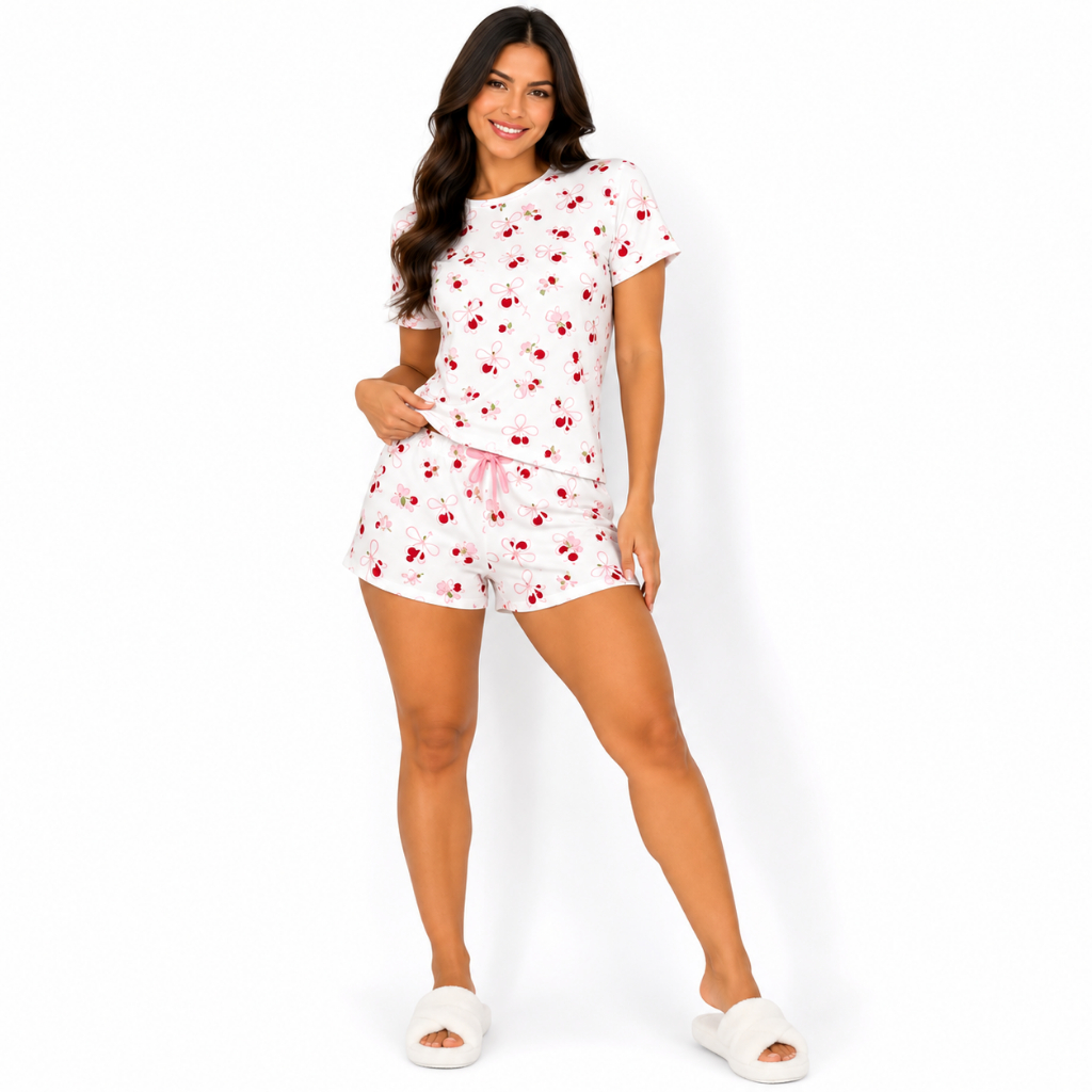 Pijama Feminino Sued Premium Estampado Conjunto Short e Blusa P/ Noite Dormir Confortável Verão Inverno Tamanhos P ao GG