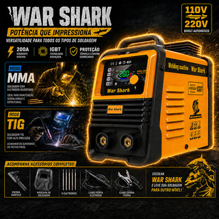 Máquina de Solda Profissional  IGBT Portátil MMA+TIG 200A 110V-220V  WAR SHARK