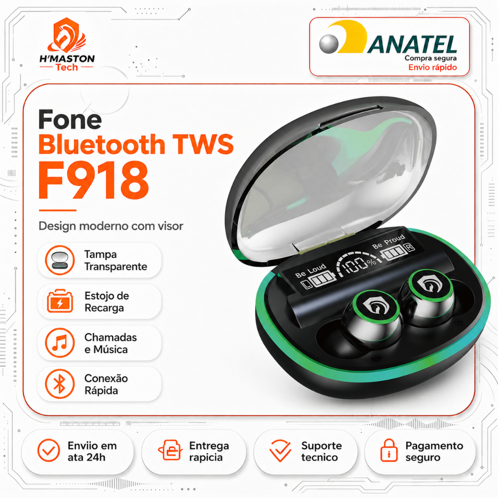 H'maston F918 Fone De Ouvido Bluetooth Sem Fio Fone Sem Fio Bluetooth Fone Bluetooth Sem Fio