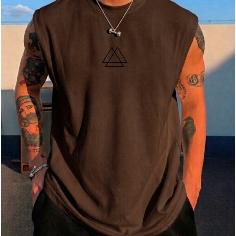 Regata Cavada Masculina Estampada Camiseta 100% Algodão Oversized Streetwear Camisa Sem Manga — imagem 2 de 2