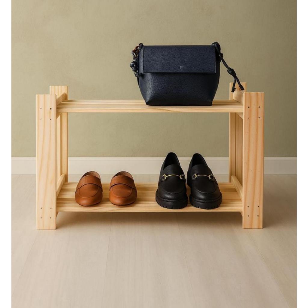 Sapateira Larga Em Madeira De Pinus Prateleiras Porta Sala Hall Organizador Sapatos