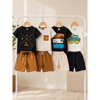 Kit 4 Peças Conjunto Infantil Menino Verão Confortável Promoção 2 Camisas 2 Shorts Sortido Roupa Infantil Bebê 1 ao 12