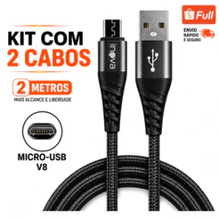 KIT 2 UNIDADES DE CABOS V8 2 METROS 3.4A Carregador Carga Rápida Android Reforçado Micro USB Inova