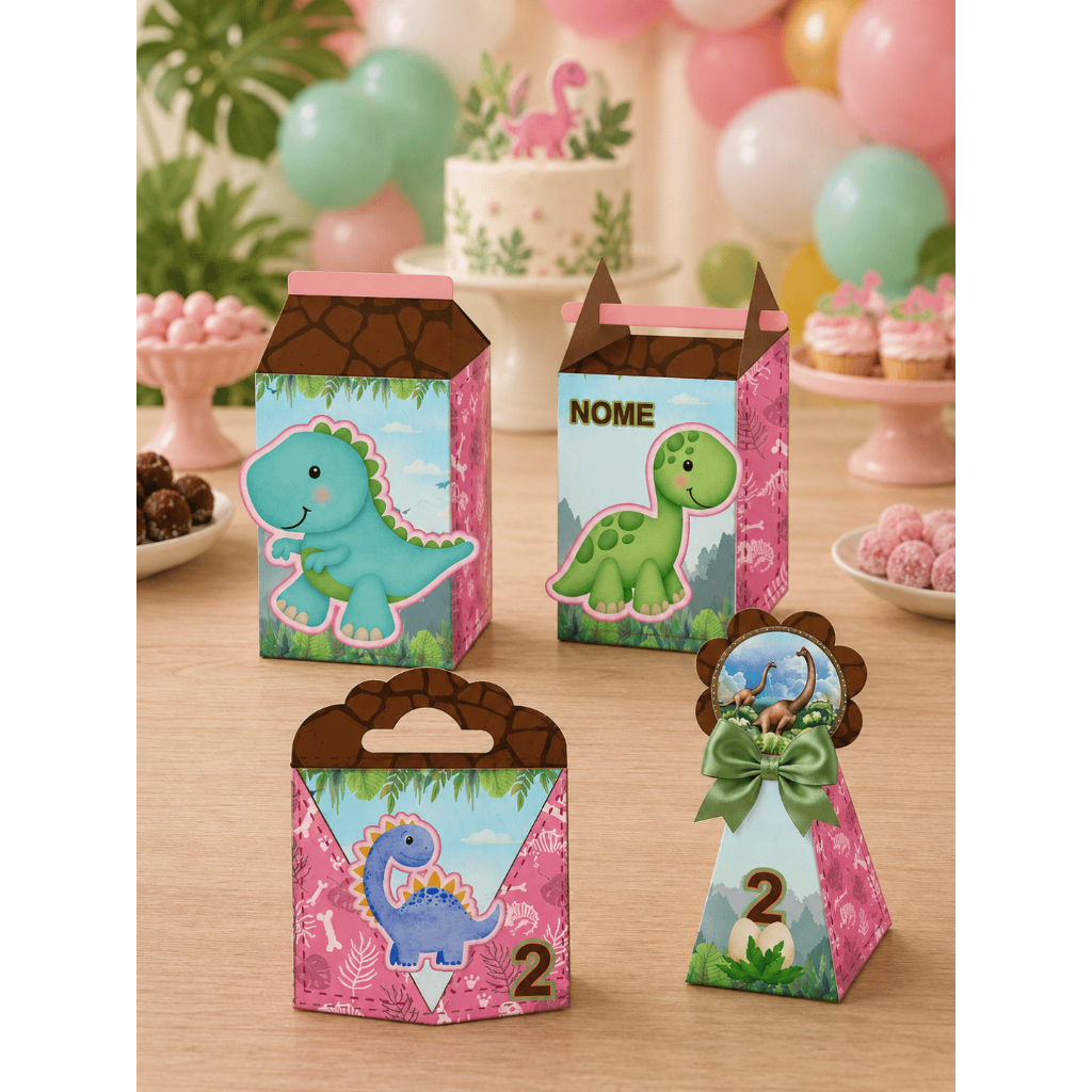 Kit Caixinhas Personalizadas Dinossauro menina baby (COM APLIQUE)| 12, 24, 40 Unidades | Lembrancinhas de Festa Infantil