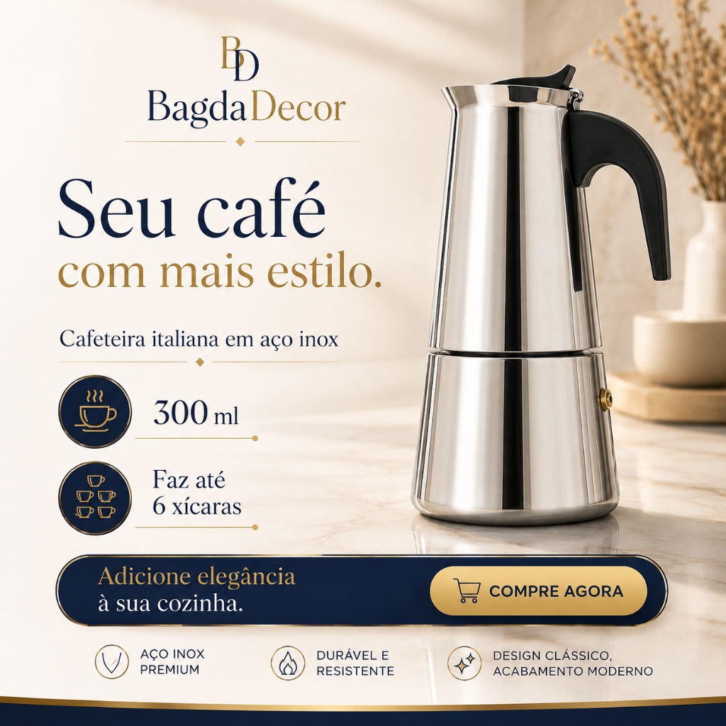 Imagem Cafeteira Moka Italiana Aço Inox Café Expresso Premium para Fogão Vários Tamanhos e Capacidades