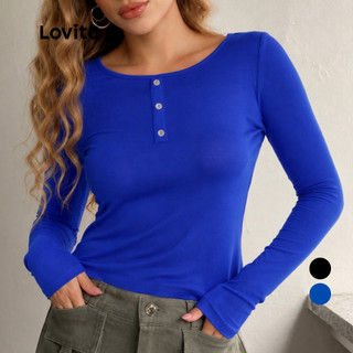 Lovito Blusa Casual Feminina Manga Longa com Botões BLB16941724