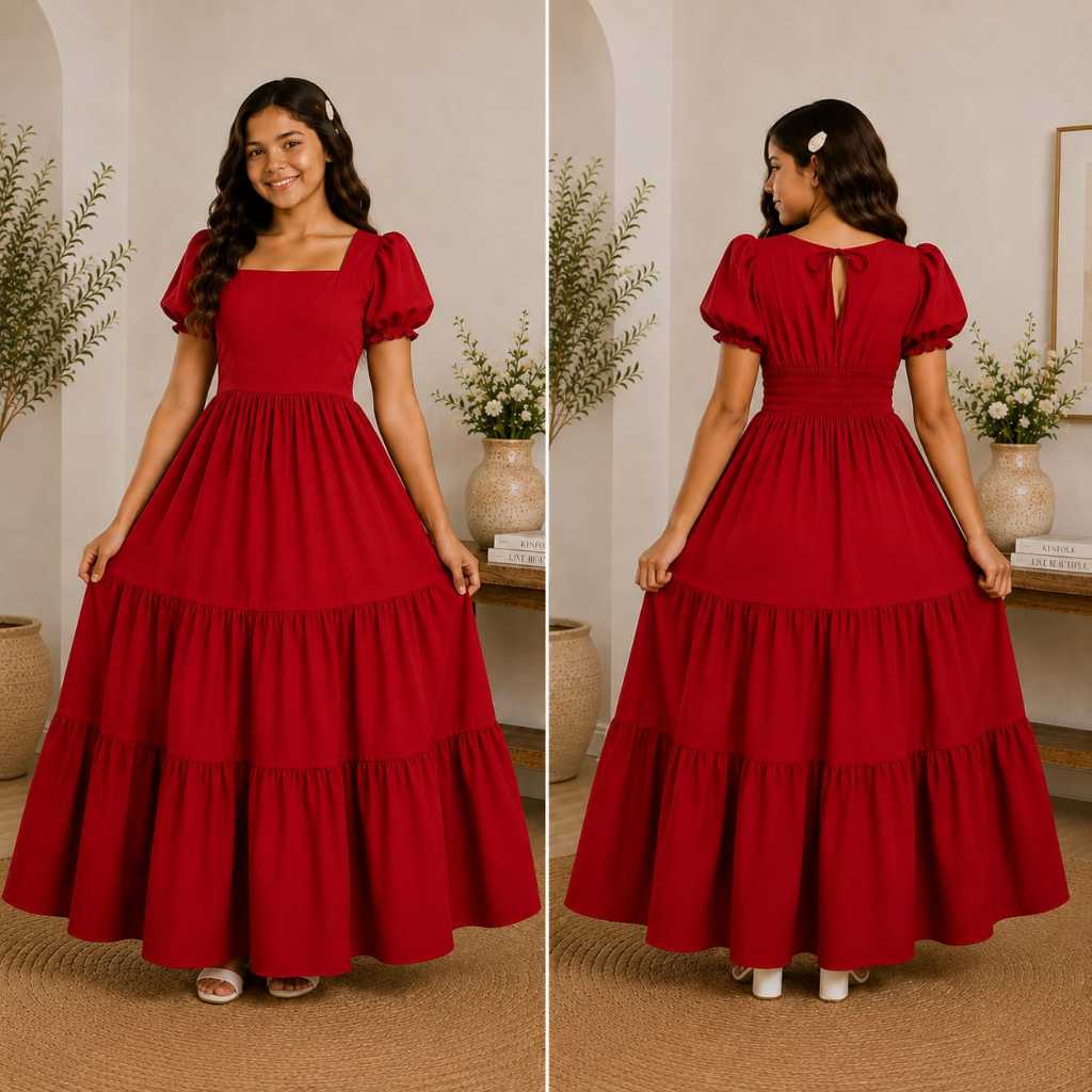 Vestido Moda Evangélica Infantil Juvenil Alfaiataria Premium Manga Bufante Lançamento