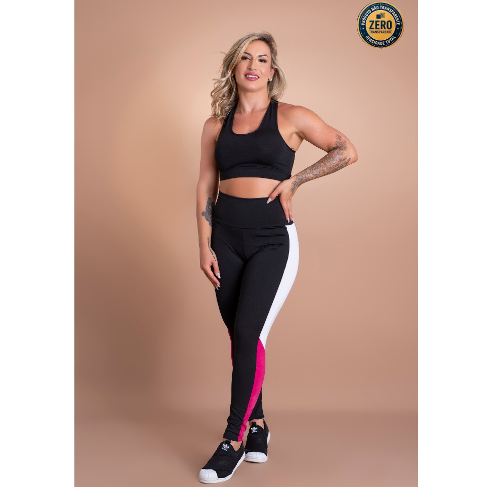 Conjunto Fitness Feminino Calça Detalhe E Top Nadador Básico Academia Treino ZERO TRANSPARÊNCIA