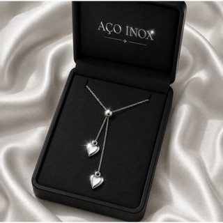 Colar Gravatinha Feminino Prata Delicado De Coração Elegante Aço inox