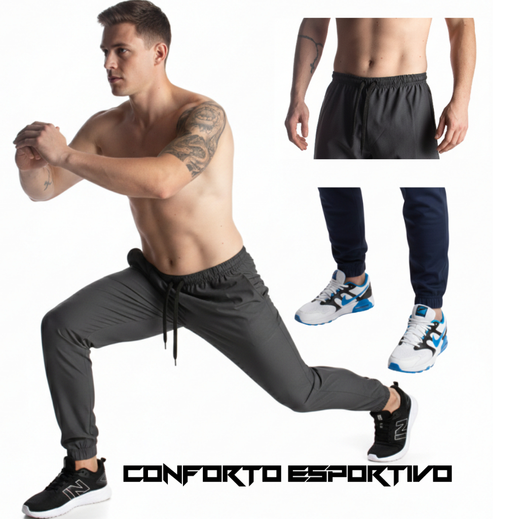 Calça Masculina Jogger Tactel com Elastano Possui Bolsos Lateral e Elástico no Punho